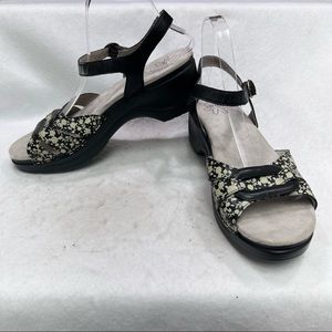 Sanita Destiny Leather Wedge Slingback Sandals Floral Black White EU 42 US 11